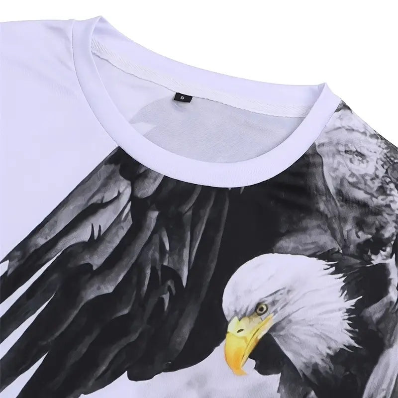 Retro T-shirt for men's eagle 3D printed short sleeved T-shirt, summer casual quick drying loose oversized T-shirt