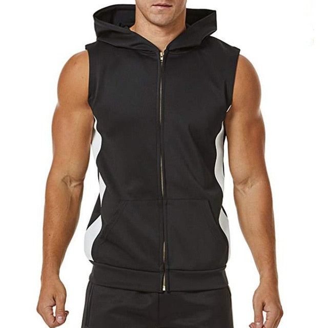 Herren Bodybuilding Zipper Oberteil mit Kapuze Gym