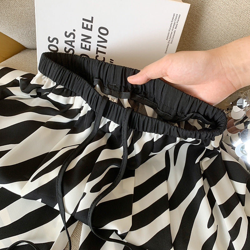 Gestreifte Hose im Zebra „Look“ mit Kordelzug,coole Hose mit bedruckter Seide und Chiffon, Strandbekleidung