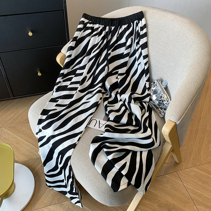 Gestreifte Hose im Zebra „Look“ mit Kordelzug,coole Hose mit bedruckter Seide und Chiffon, Strandbekleidung