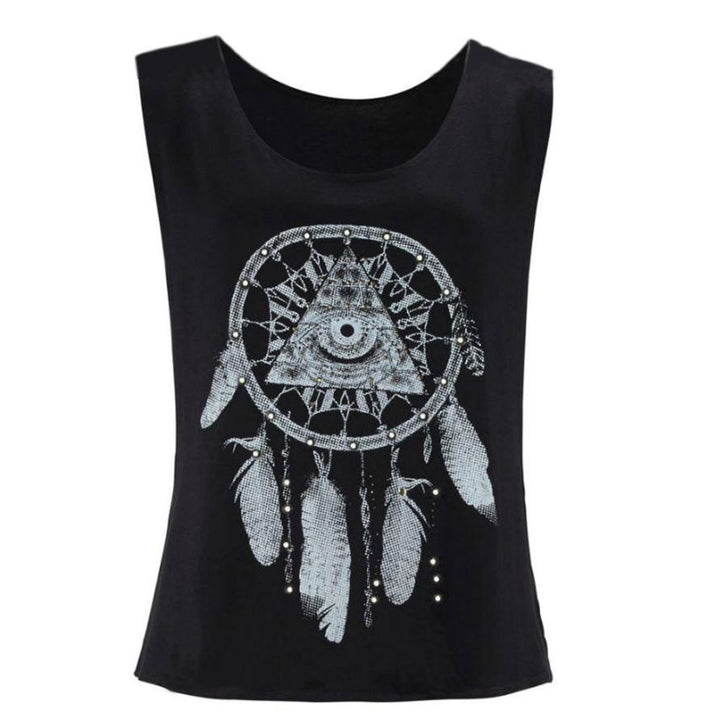 Sexy Frauen Tank Tops Traumfänger Gedruckt Sommer Neue Schwarz O-Neck Top  Hip Hop