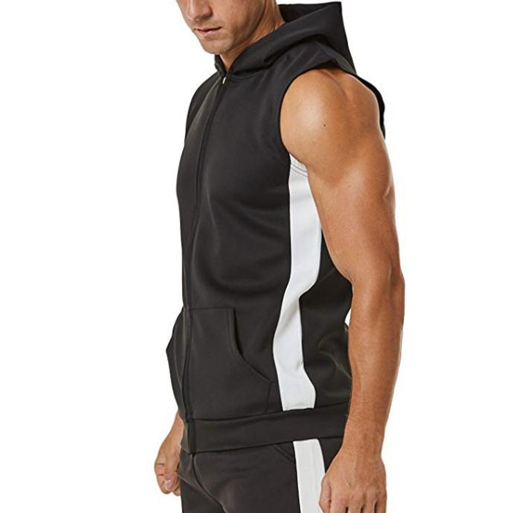 Herren Bodybuilding Zipper Oberteil mit Kapuze Gym