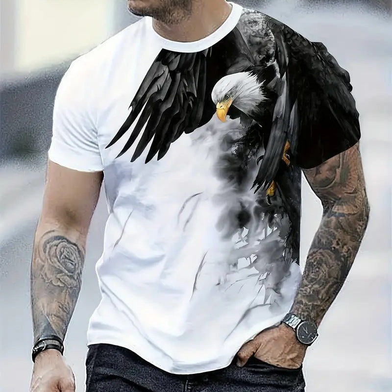 Retro T-shirt for men's eagle 3D printed short sleeved T-shirt, summer casual quick drying loose oversized T-shirt