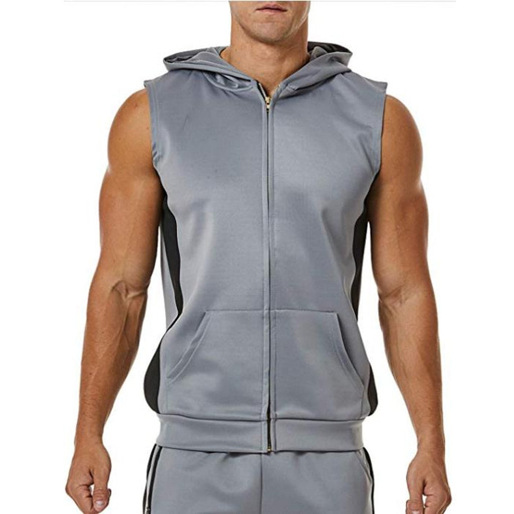 Herren Bodybuilding Zipper Oberteil mit Kapuze Gym