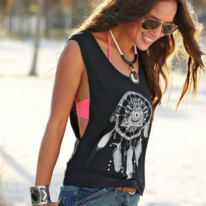 Sexy Frauen Tank Tops Traumfänger Gedruckt Sommer Neue Schwarz O-Neck Top  Hip Hop