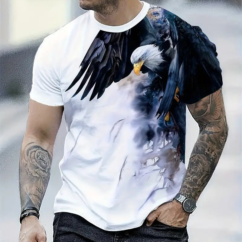 Retro T-shirt for men's eagle 3D printed short sleeved T-shirt, summer casual quick drying loose oversized T-shirt