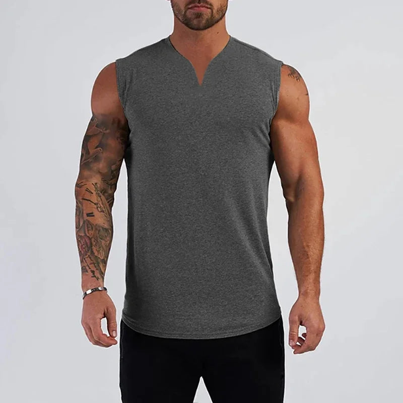 Baumwolle V-ausschnitt Fitness Tank Top Männer Muskel Gym Kleidung Bodybuilding Shirt Workout Sport